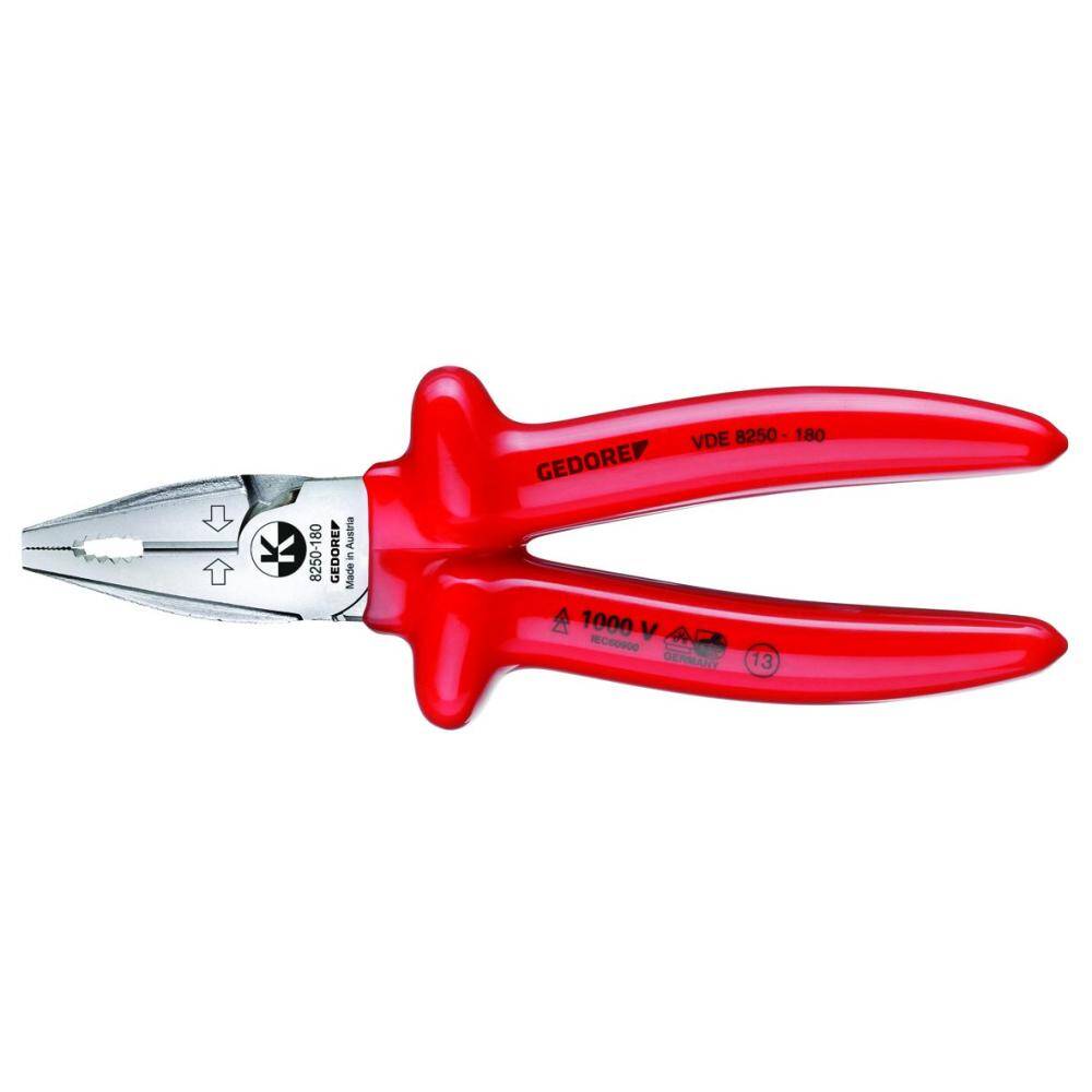 Gedore 6720090 (Series VDE 8250-180) VDE Heavy duty combination pliers with VDE dipped insulation 180 mm